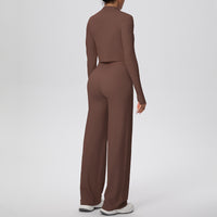 Solid Color Zip Long Sleeve Coat & Yoga Three-Piece Suit