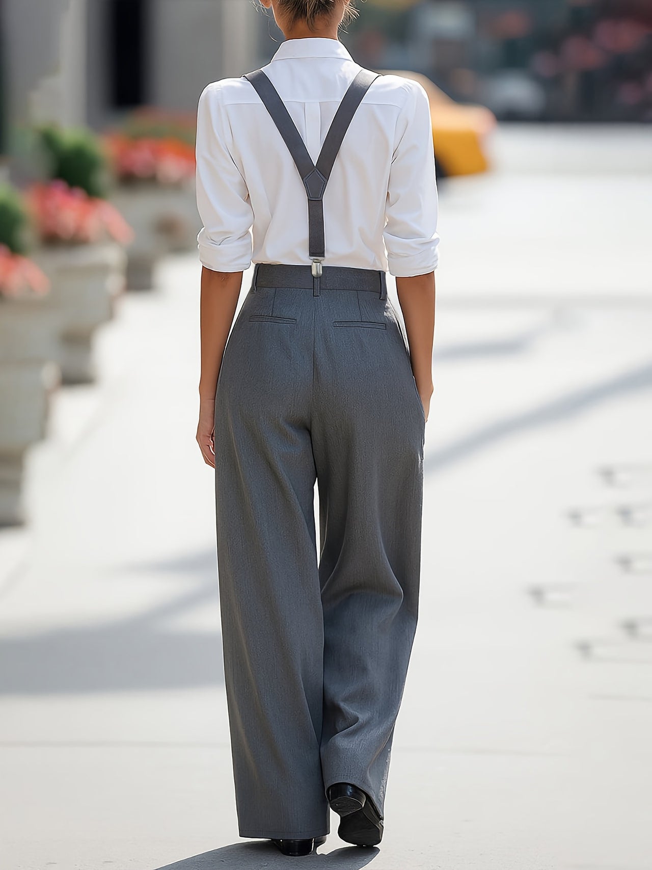 Suspender Trousers Women Adjustable Detachable Shoulder Strap Pocket Daily Workplace Casual Trousers - Modestly Vogue 