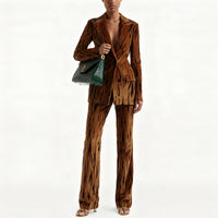 Autumn Winter Tiger Leather Print Blazer Long Sleeved Suit