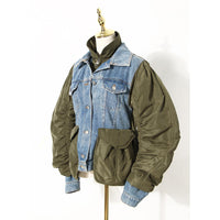 Blue Winter Loose Color Matching Denim Cotton Jacket Jacket Coat Women Small - Modestly Vogue 