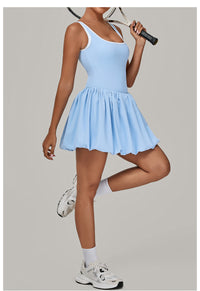 Contrast Color Nude Feel Faux Two Pieces Sports Dress Women Anti Exposure Bottoming Outdoor Running Fitness Tennis Dress