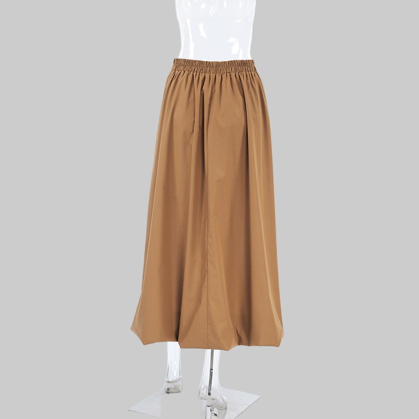 Khaki Balloon Skirt Russian Chic Spring Midi Dress