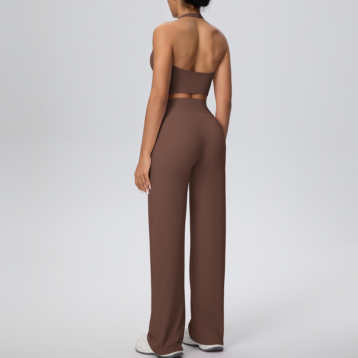 Micro Brushed Halter Exercise Baggy Straight Pants Fitness Yoga Wear Set