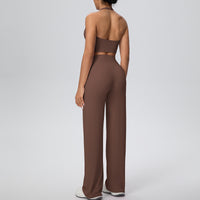Micro Brushed Halter Exercise Baggy Straight Pants Fitness Yoga Wear Set