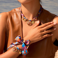 Elegant Colorful Scarf Series Stainless Steel Embellished Heart-Shaped Bracelet Set
