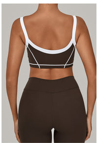 Autumn Sand Color Contrast Patchwork Yoga Bra Double Shoulder Strap Beauty Back Quick Drying Sports Tops Outerwear Running Yoga Clothes