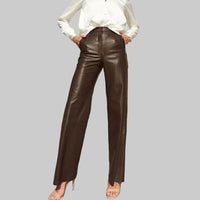 Women’s Spring Faux Leather High Waist Hip Lifting Straight Pants