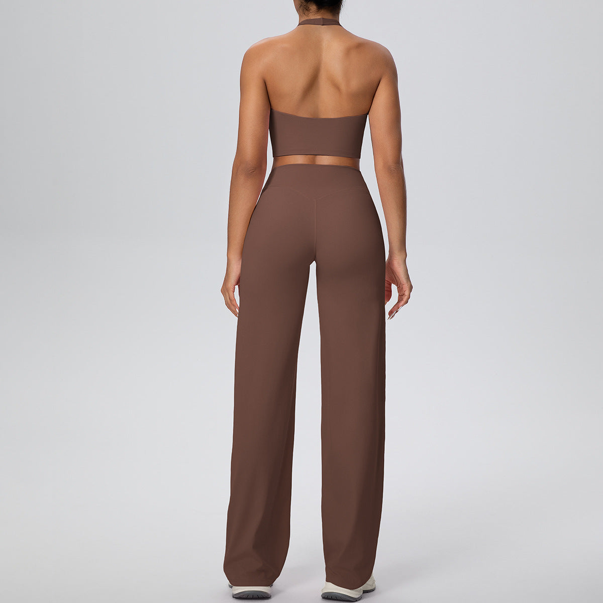 Micro Brushed Halter Exercise Baggy Straight Pants Fitness Yoga Wear Set