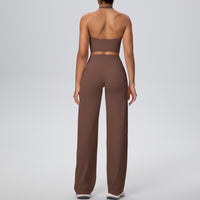 Micro Brushed Halter Exercise Baggy Straight Pants Fitness Yoga Wear Set