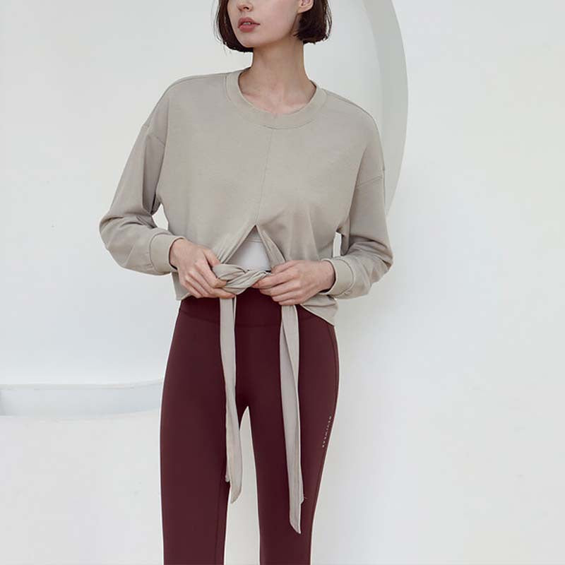 Women’s Short Cotton Lace-Up Yoga Fitness Sweater