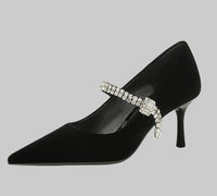 Rhinestone Strap Pointed Toe Suede Stiletto High Heels for Women