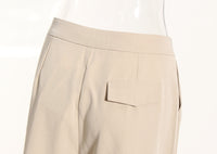 Neutral Classic All Matching Casual Pants Women Spring Summer High Waist on Both Sides Metal Buckle Slim Fit Flab Ankle Length Pants - Modestly Vogue 