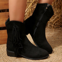 Women’s Retro Suede Low Heel Chunky Martin Boots with Tassel