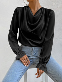 Women’s Ruffle Sleeve Satin Shirt – Elegant Long Sleeve Blouse - Modestly Vogue 