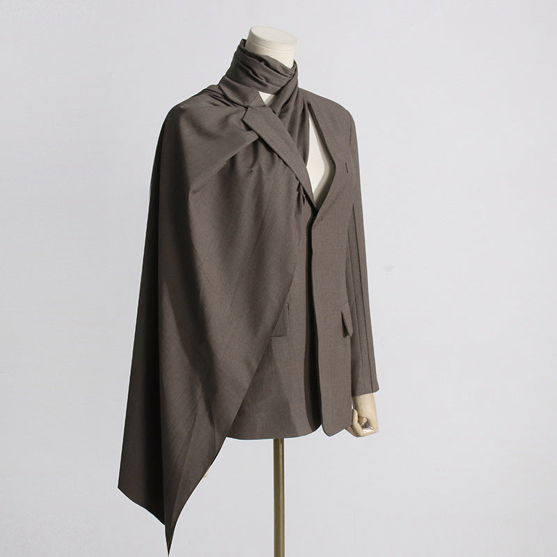 Elegant Cutout Scarf Blazer for Women – Slim Fit Style - Modestly Vogue 