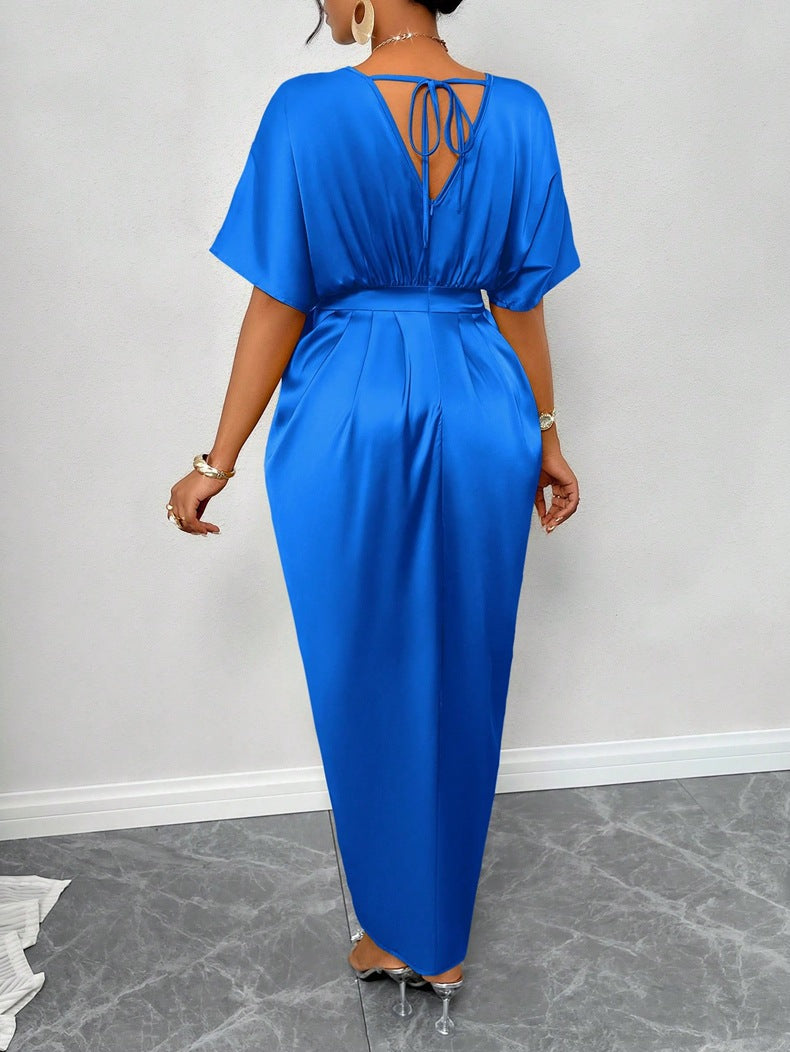 Women Clothing Early Autumn Satin Dress Ball Gown Satin Waist Tight Maxi Dress - Modestly Vogue 