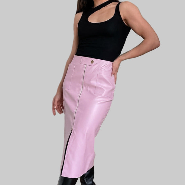 Trendy High Waist, Fashionable Leather Skirt