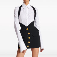 Black Star Rose Metal Buckle Halter Skirt Hip Skirt Set - Modestly Vogue 