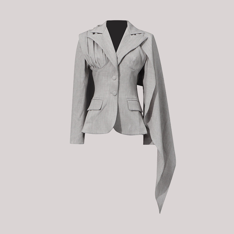 Niche Design Slim Fit Autumn Office Stitching High Grade Ribbon Coat for Women - Modestly Vogue 