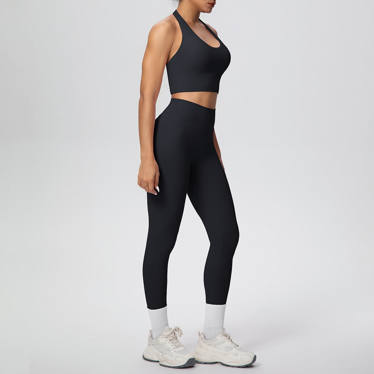 Solid Color Halter Beauty Back Exercise Bra Gathering Vest Running Body Shaping Exercise Workout Pants Yoga Two Piece Sets - Modestly Vogue 