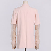 V-Neck Pink Mesh Stitching Long Sleeve Women’s Blazer - Modestly Vogue 
