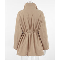 Women Mid Length Drawstring Trench Coat Casual Loose Fit - Modestly Vogue 