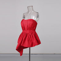 Deep Vest Summer Non Specification Ruffled Tube Top Cinched Waist Evening Top - Modestly Vogue 