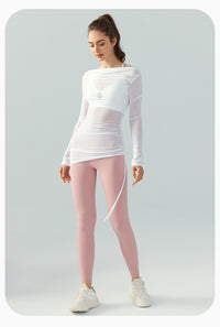 Long Sleeve Mesh Yoga Blouse Off-Shoulder Sports Top