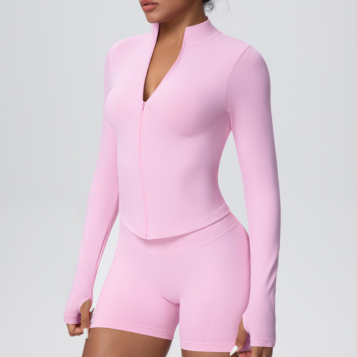 Stand Collar Knitted Long Sleeve Zipper Yoga Jacket - Modestly Vogue 