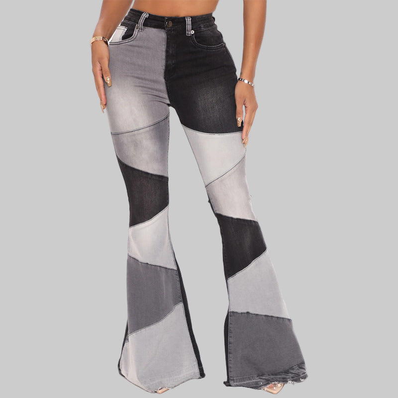 Autumn Women Clothing Denim Wide Leg Stitching Jeans Women - Modestly Vogue 