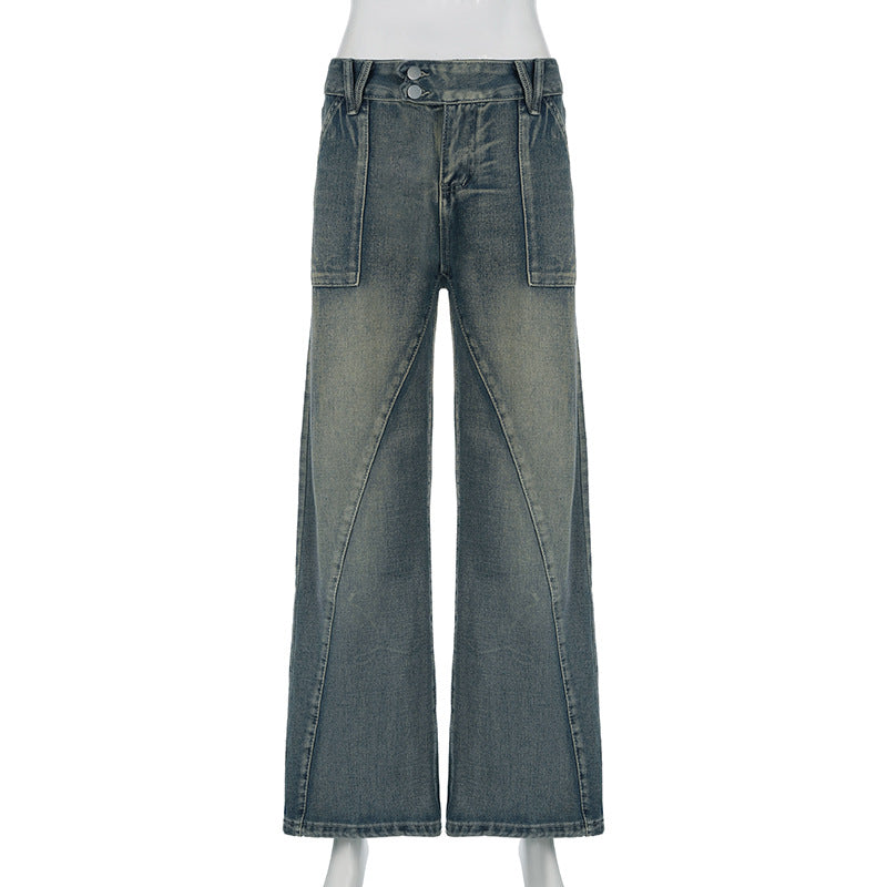 Distressed Split Pocket Jeans Low Waist Wide Leg Jeans - Modestly Vogue 