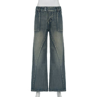 Distressed Split Pocket Jeans Low Waist Wide Leg Jeans - Modestly Vogue 