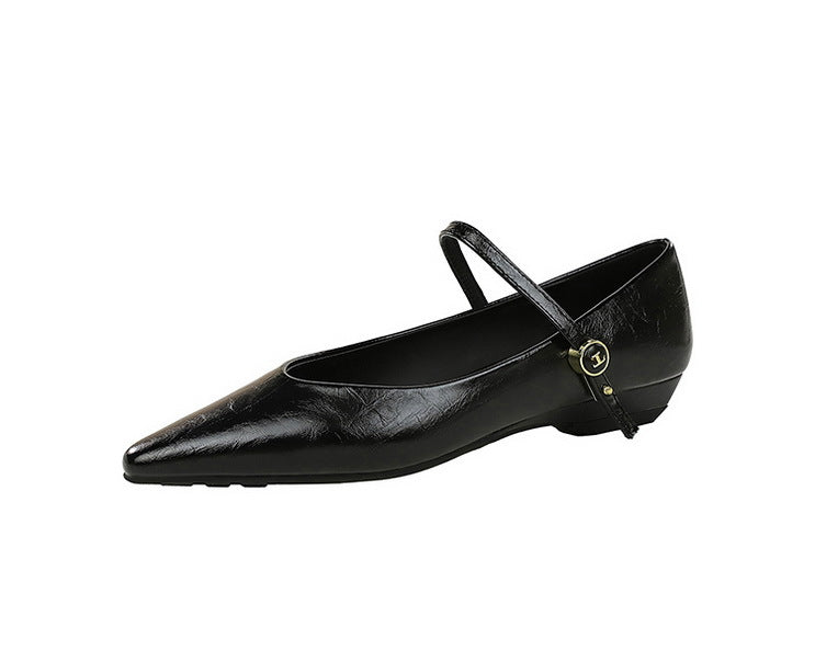 Women’s Low Heel Wedge Mary Jane Shoes with Pointed Toe
