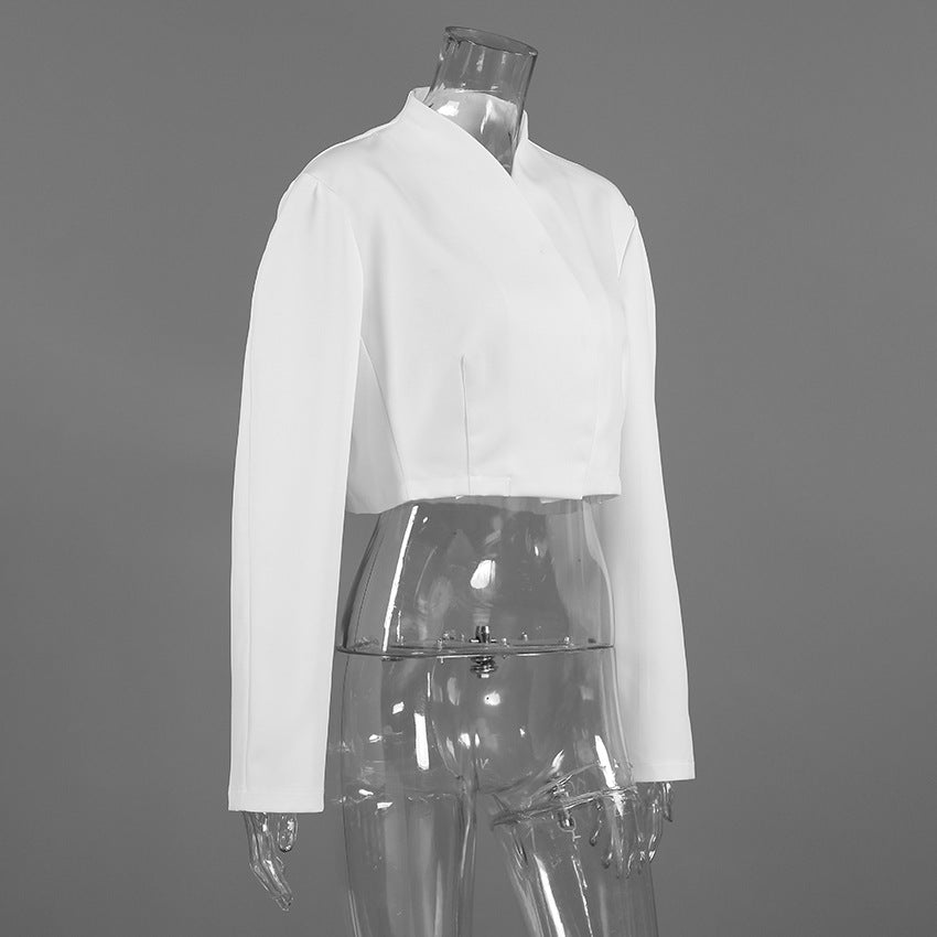 Women’s V-Neck Long Sleeve Loose Short Coat – Minimalist Chic