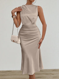 Women’s Pleated Satin Midi Dress – Elegant Summer Style - Modestly Vogue 