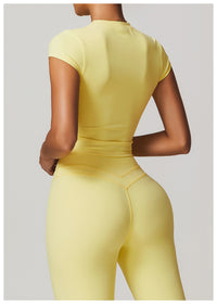 Brushed Yoga Top for Women – Tight Fit, Short Sleeve Running Shirt