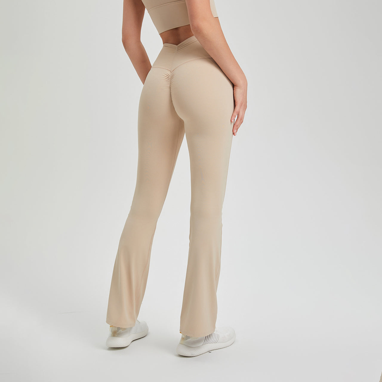 Lycra High-Waist Pleated Yoga Pants | Bell Bottom Activewear - Modestly Vogue 