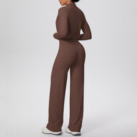 Solid Color Zip Long Sleeve Coat & Yoga Three-Piece Suit