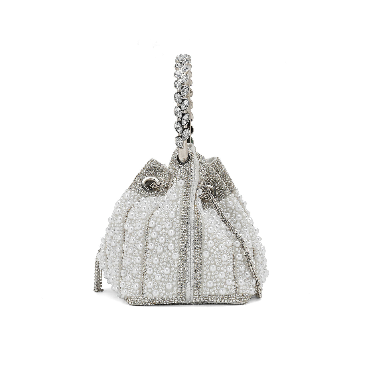 Diamond Beaded Dinner Bag – Fully Jewelled Tassel Bucket Handbag