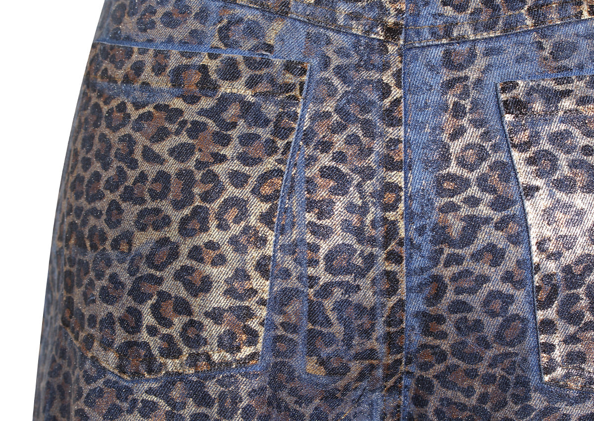 Niche Printed Gradual Layer Leopard Print Jeans Women Autumn Loose Street Straight Leg Trousers Tide