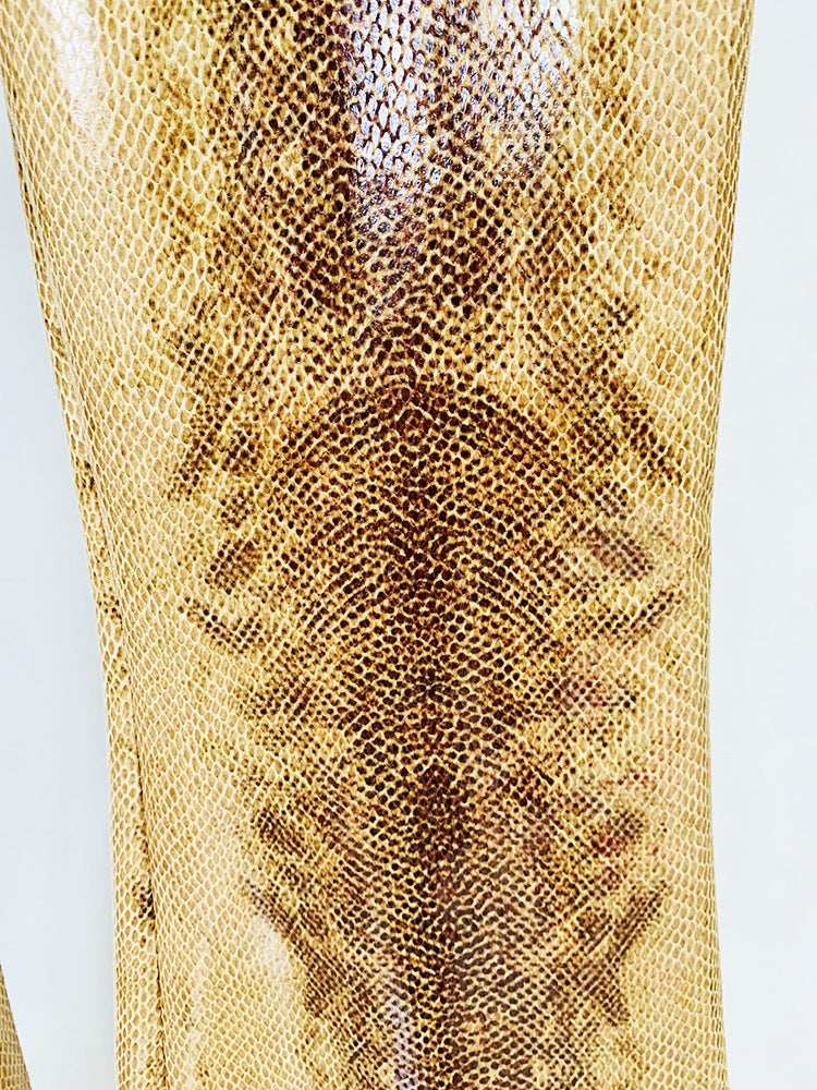 Snakeskin Leather Jacket & Flared Pants | Bold Co-Ord Set - Modestly Vogue 