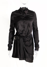 Dark Asymmetric Ruched Two Piece Outfit – Cropped Fall Set - Modestly Vogue 