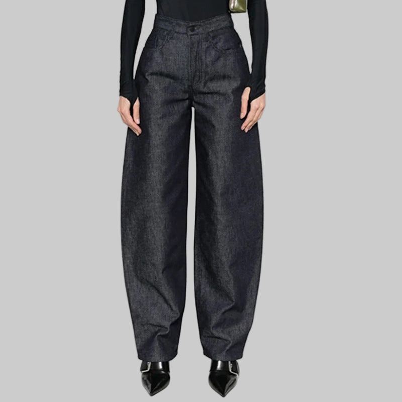 Black Denim Barrel Jeans Pants Trousers - Modestly Vogue 
