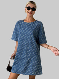 Blue Denim Straight Short Sleeve Casual Dress - Modestly Vogue 