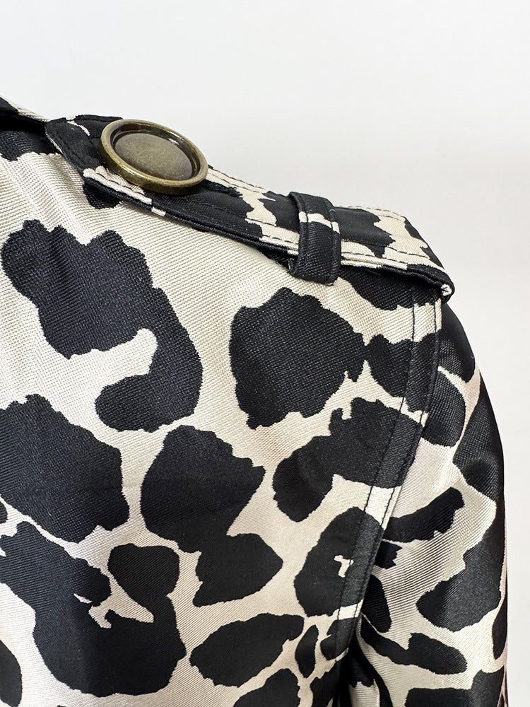 Belt Leopard Jacquard Long Trench Coat | Statement Outerwear - Modestly Vogue 