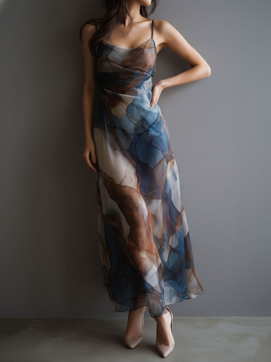Elegant Chiffon Dress Elegant Colorful Blooming Printed Strap Dress - Modestly Vogue 