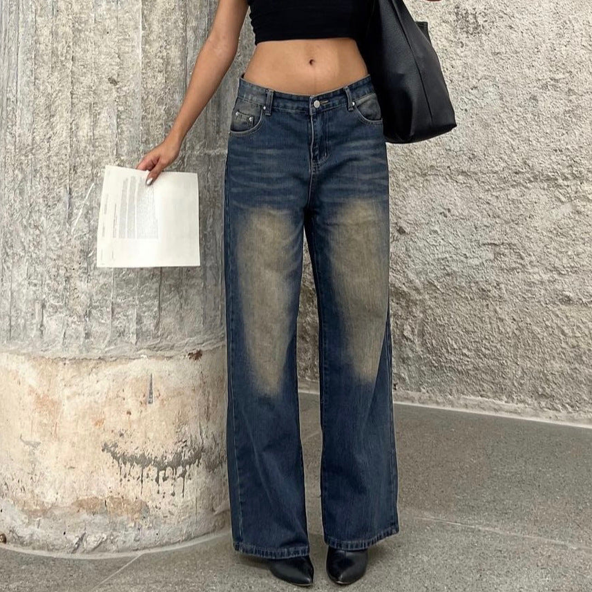 Distressed Straight-Leg Pants  Loose Wide Leg Denim Jeans - Modestly Vogue 