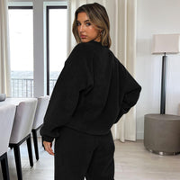 Spring Autumn Winter Women round Neck Long Sleeved Trousers Solid Color Casual Set - Modestly Vogue 