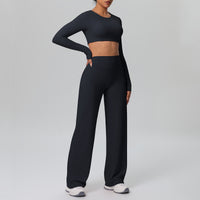 Pink Lace Studio Sculpt Women’s Workout Set – Breathable Long Sleeve & Pants - Modestly Vogue 