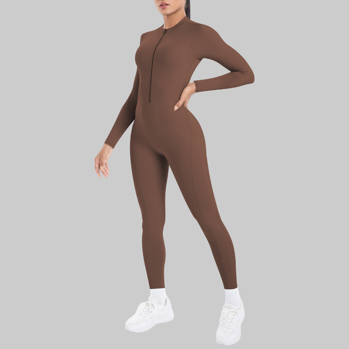 Long Sleeve Zipper One-Piece Fitness Unitard | Women’s Yoga Jumpsuit